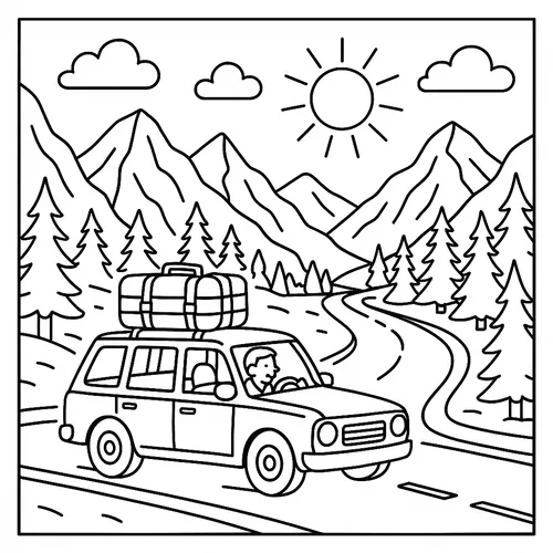 Scenic Mountain Road Trip Coloring Page coloring page