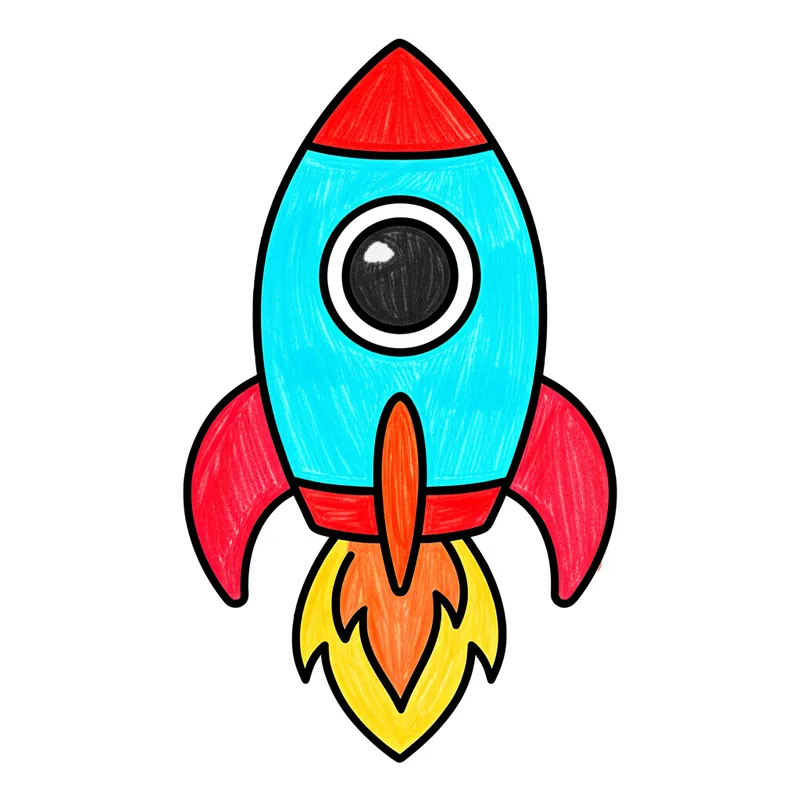 Simple Rocket Launch Coloring Page colored reference