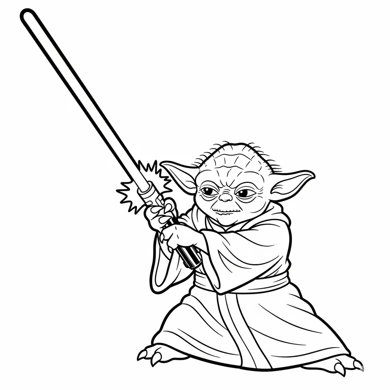 Yoda with Lightsaber Ready Coloring Page coloring page