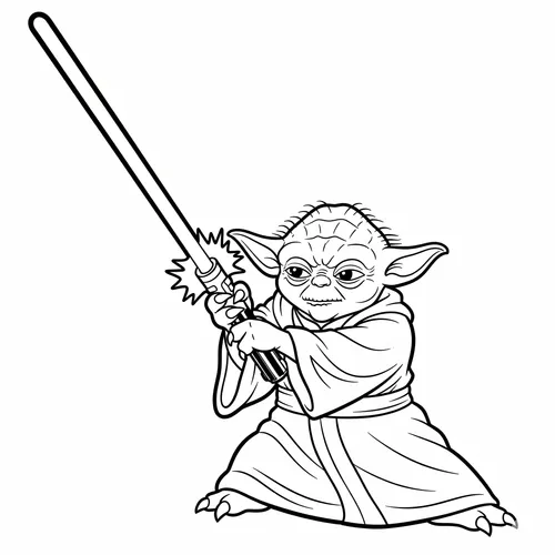 Yoda with Lightsaber Ready Coloring Page coloring page