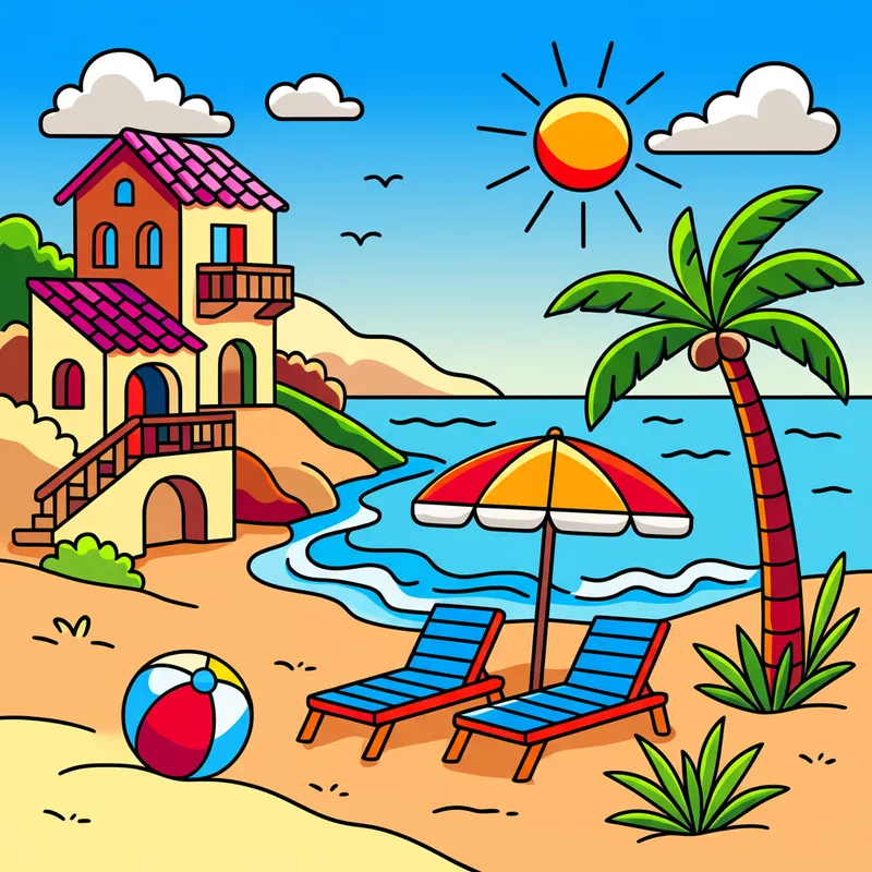 Sunny Beach Getaway Coloring Page colored reference