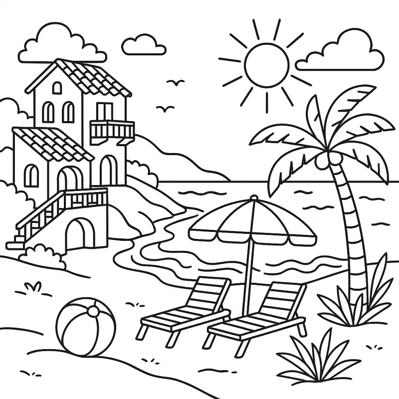 Sunny Beach Getaway Coloring Page coloring page
