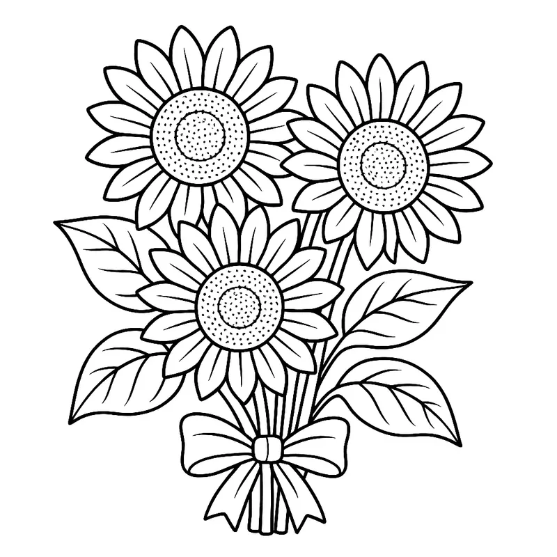 Sunny Sunflower Bouquet Coloring Page coloring page