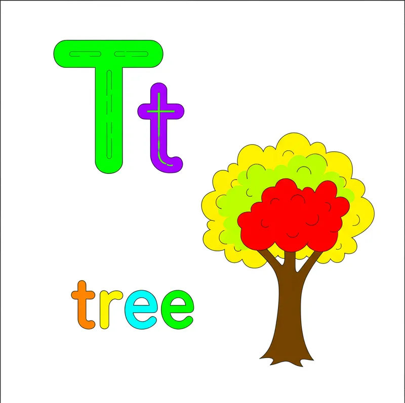 T is for Tree Coloring Page colored reference