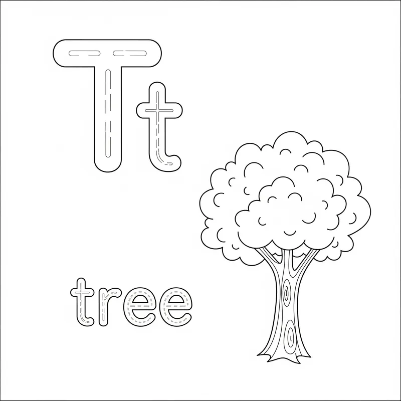 T is for Tree Coloring Page coloring page