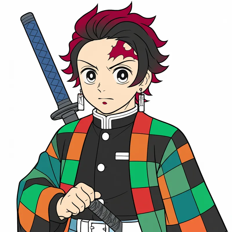 Tanjiro Kamado Demon Slayer Coloring Page colored reference