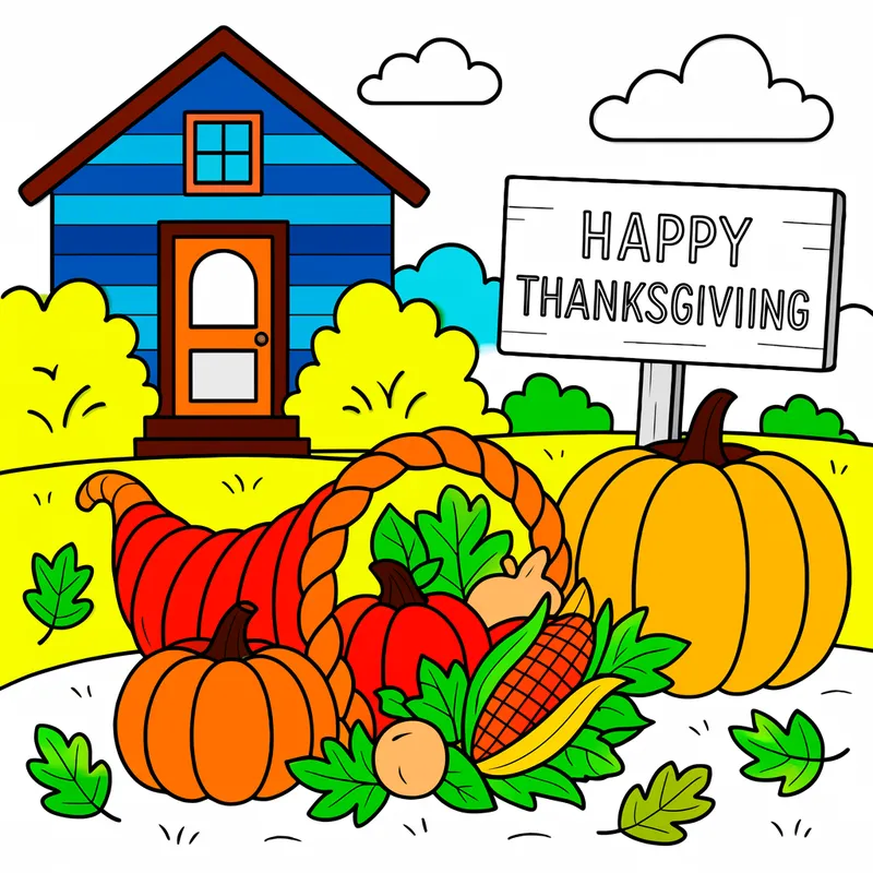 Thanksgiving Harvest Celebration Coloring Page colored reference