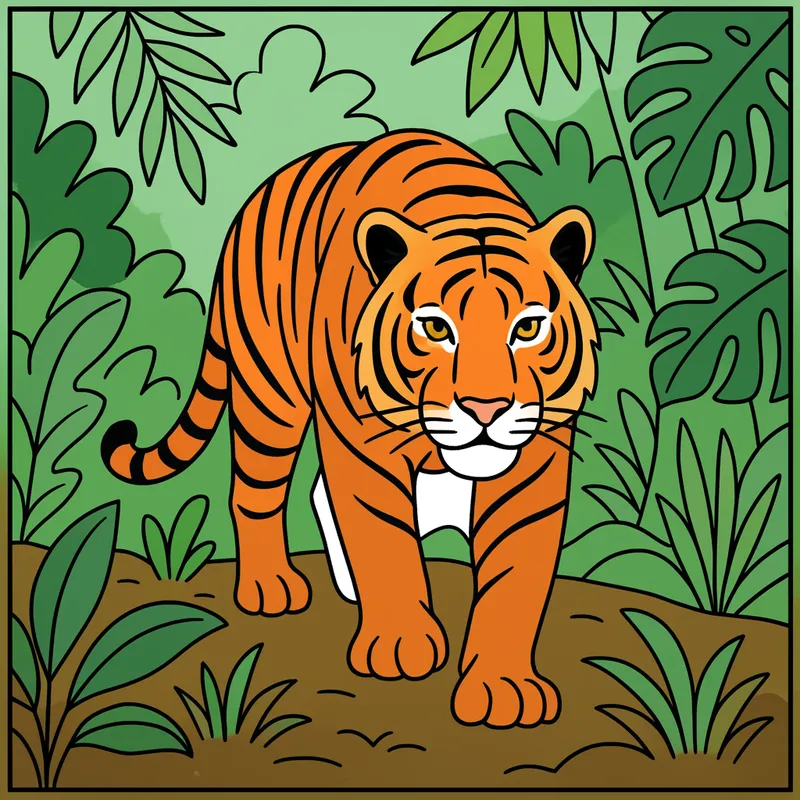Majestic Tiger Jungle Stroll Coloring Page colored reference