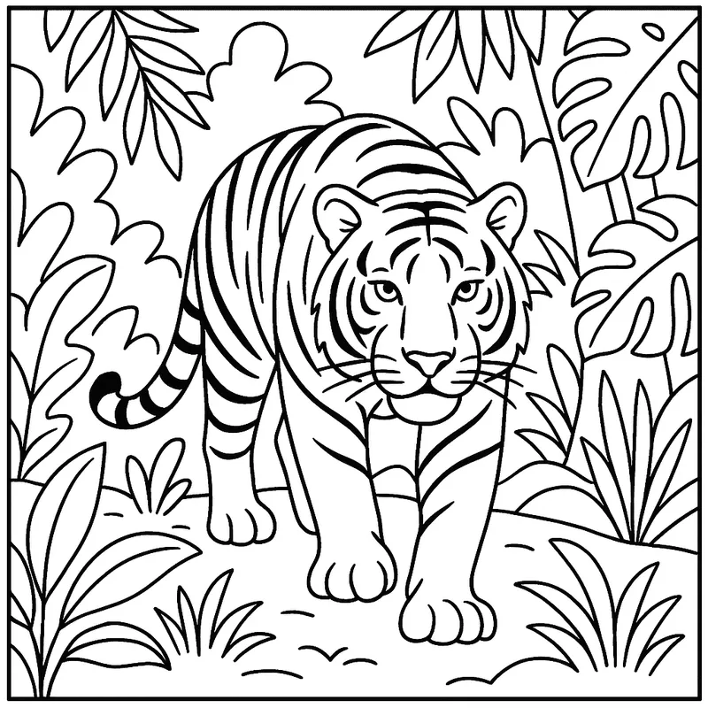 Majestic Tiger Jungle Stroll Coloring Page coloring page