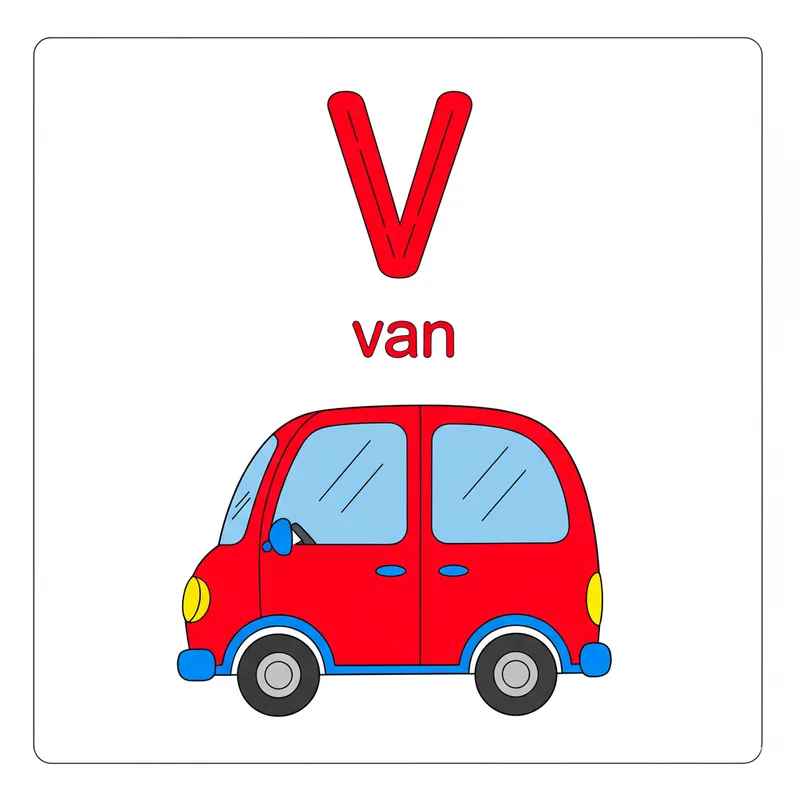 V is for Van Coloring Page colored reference