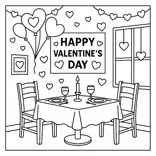 Romantic Valentine's Dinner Date Coloring Page coloring page