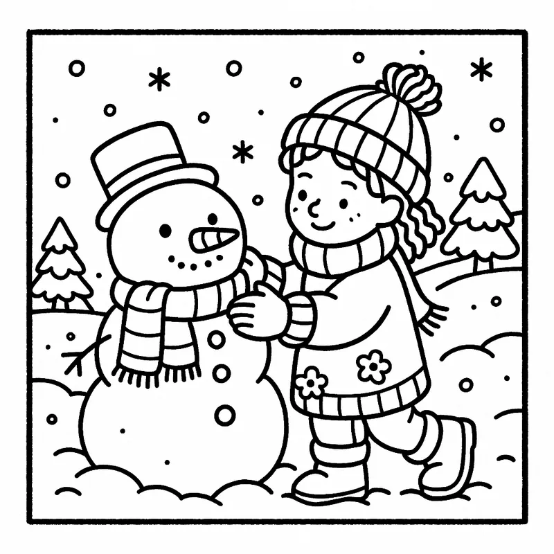 Winter Fun Snowman Friend Coloring Page coloring page