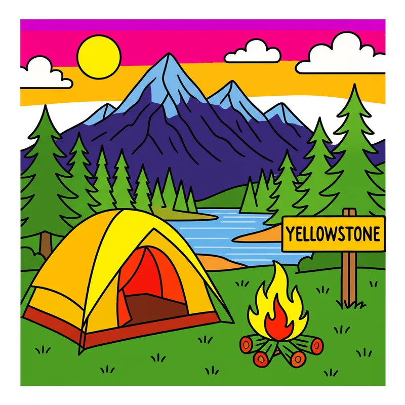 Yellowstone Camping Scene Coloring Page colored reference