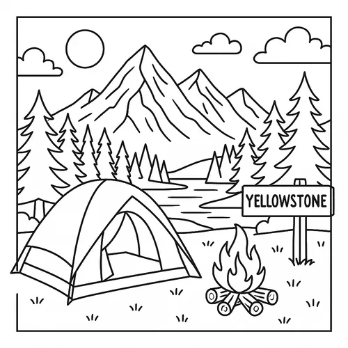 Yellowstone Camping Scene Coloring Page coloring page