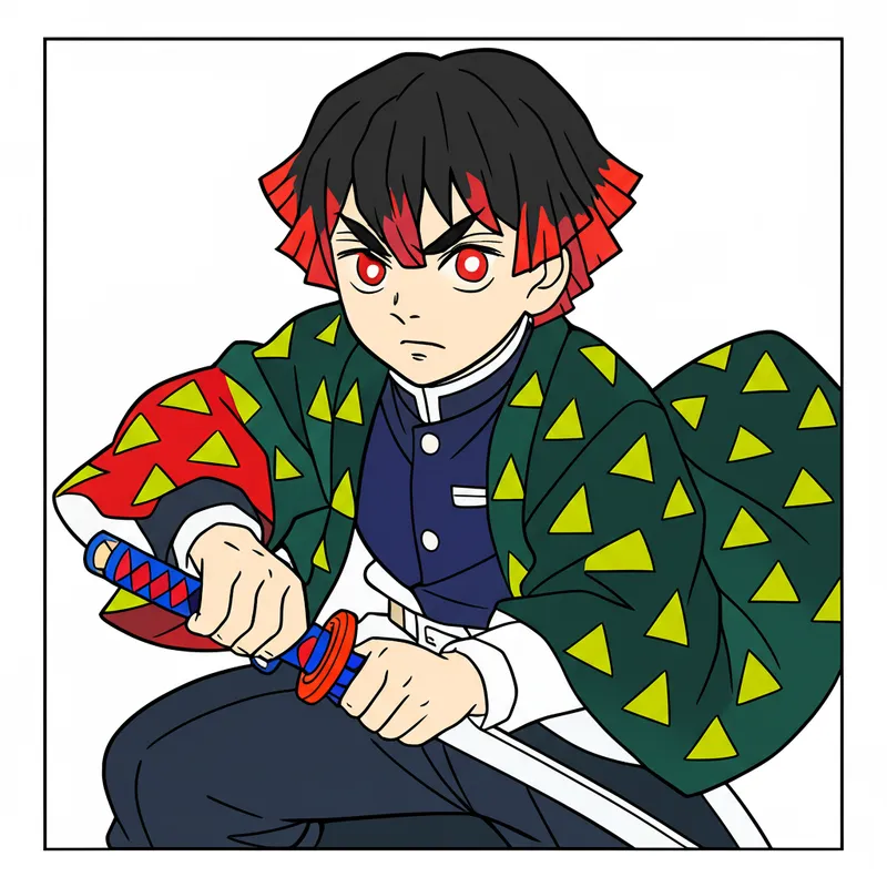 Zenitsu Agatsuma Prepares for Battle Coloring Page colored reference