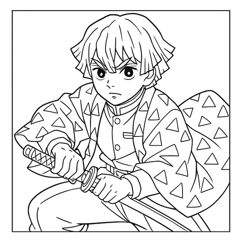 Zenitsu Agatsuma Prepares for Battle Coloring Page coloring page