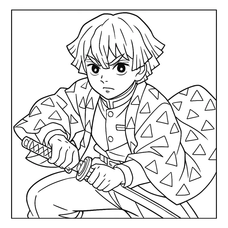 Zenitsu Agatsuma Prepares for Battle Coloring Page coloring page