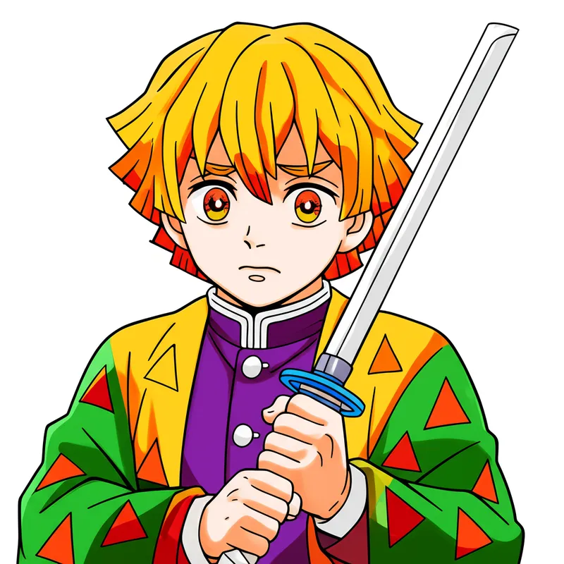 Zenitsu Agatsuma Sword Pose Coloring Page colored reference