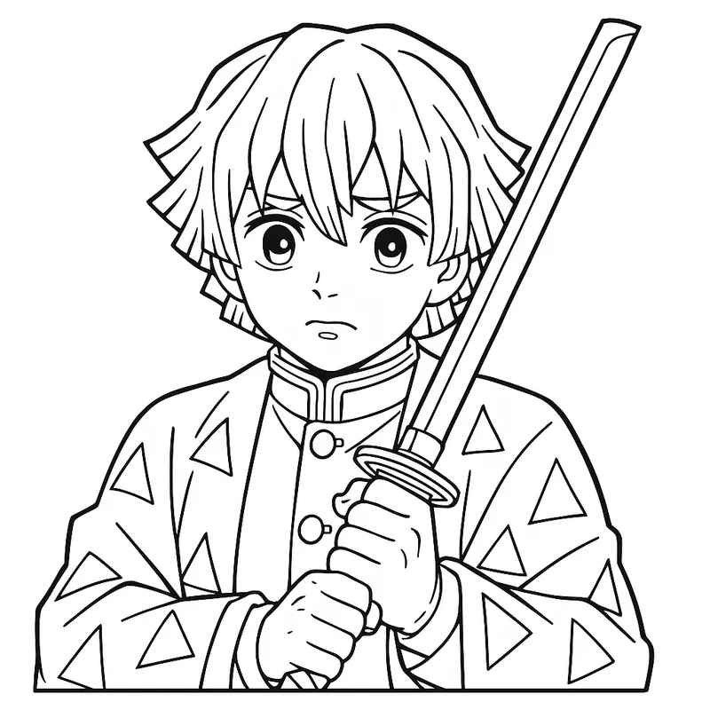 Zenitsu Agatsuma Sword Pose Coloring Page coloring page