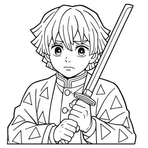 Zenitsu Agatsuma Sword Pose Coloring Page coloring page