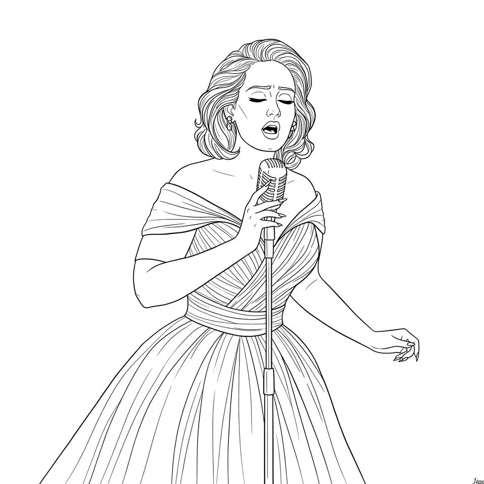 Adele Singing Elegantly Coloring Page coloring page
