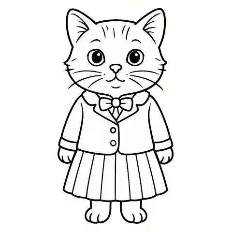 Adorable School Kitty Coloring Page