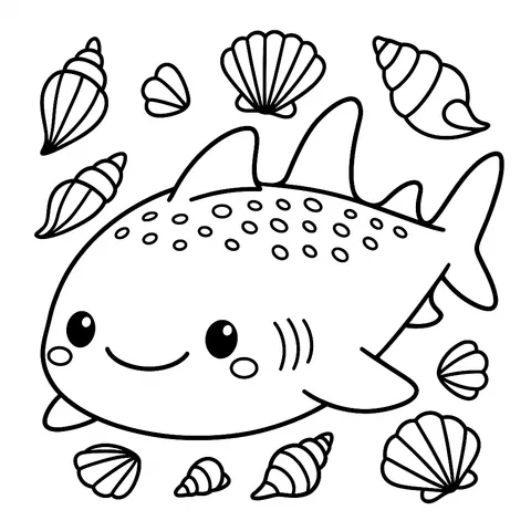 Adorable Shark and Seashells Coloring Page
