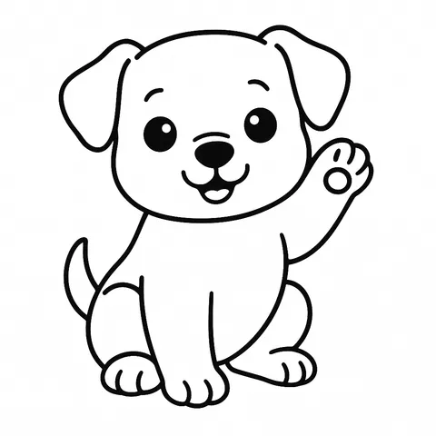 Adorable Waving Puppy Coloring Page