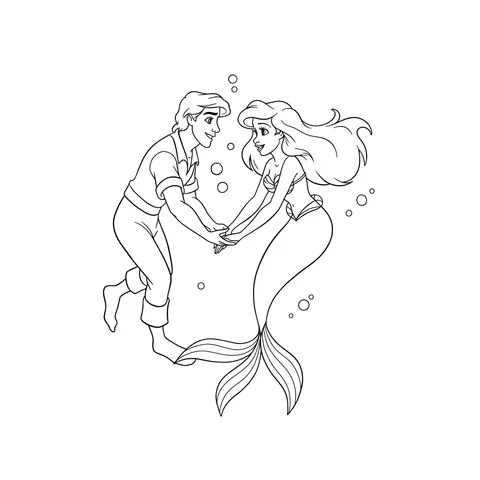 Ariel and Prince Eric Underwater Romance Coloring Page
