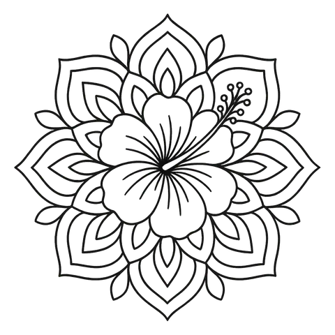 Beautiful Hibiscus Flower Mandala Coloring Page