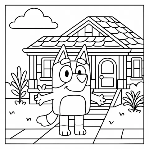 Bluey and Her House Coloring Page