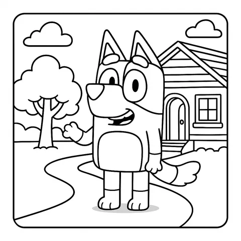 Bluey Waving Hello Coloring Page