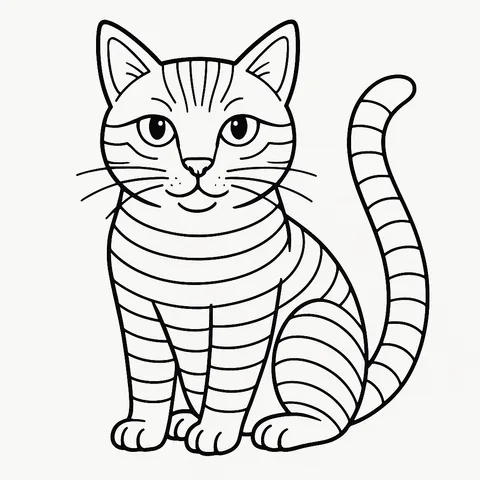 Charming Striped Cat Coloring Page
