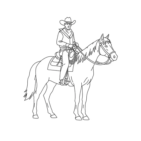 Classic Cowboy and Horse Coloring Page