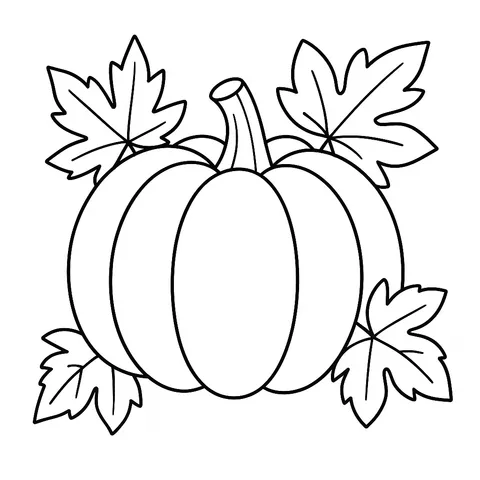 Classic Pumpkin with Leaves Coloring Page
