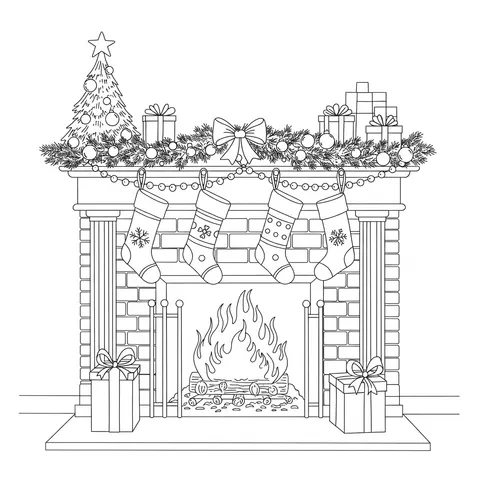 Cozy Christmas Fireplace Coloring Page