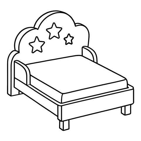 Cozy Cloud and Stars Bed Coloring Page