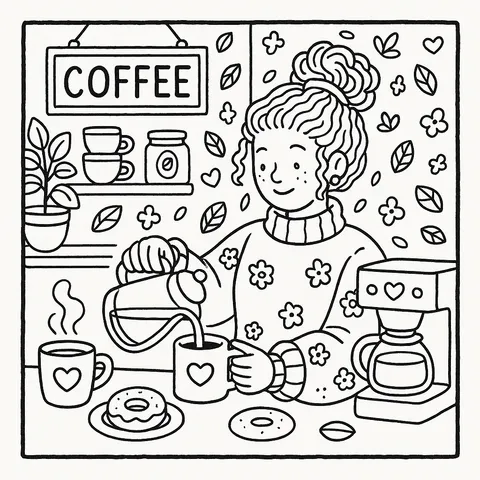 Cozy Coffee Morning Coloring Page