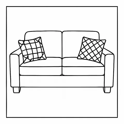 Cozy Sofa and Pillows Coloring Page