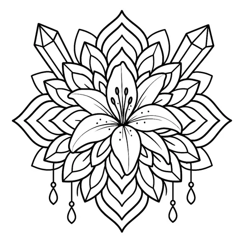 Crystal Lily Mandala Coloring Page