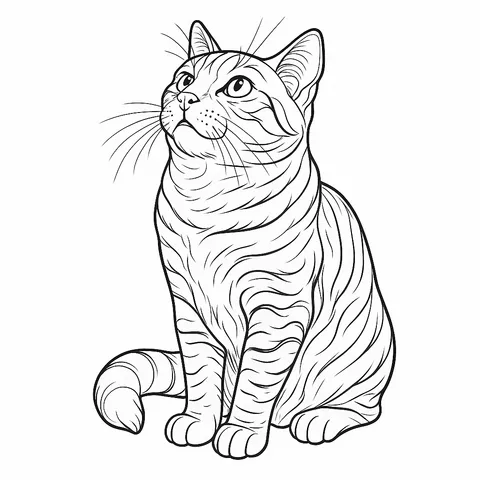 Curious Tabby Cat Looking Up Coloring Page