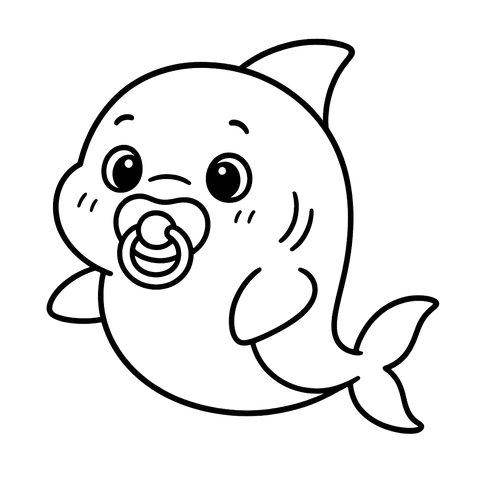 Cute Baby Shark with Pacifier Coloring Page