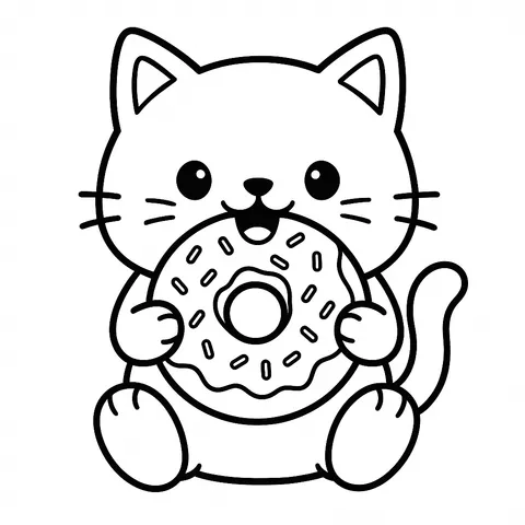 Cute Cat Donut Delight Coloring Page