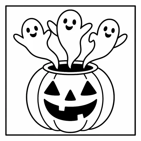 Cute Ghosts in Jack-o'-Lantern Coloring Page