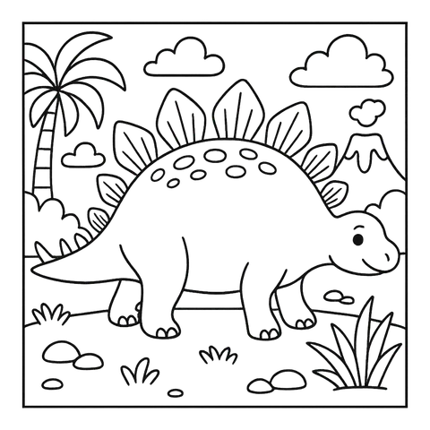 Cute Stegosaurus Dinosaur Coloring Page
