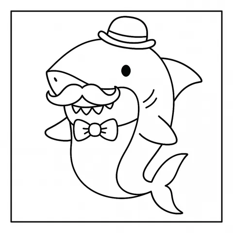 Dapper Shark with Hat and Mustache Coloring Page