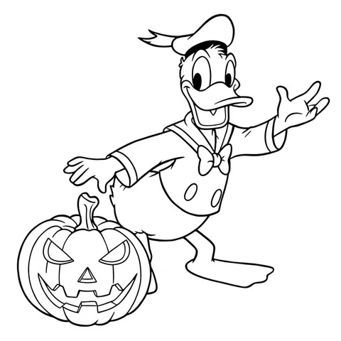 Donald Duck Halloween Pumpkin Adventure Coloring Page