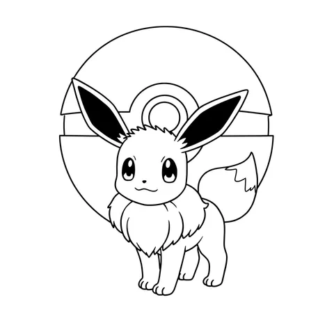 Adorable Eevee and Poké Ball Coloring Page