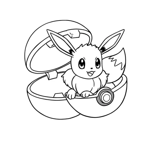 Adorable Eevee in Poké Ball Coloring Page