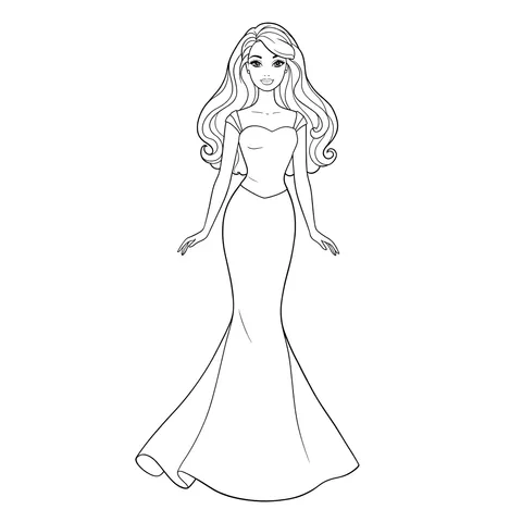 Elegant Doll in Ball Gown Coloring Page